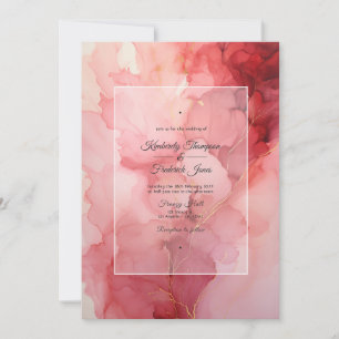 Invitation Mariage à l'encre rouge foncé, rose tendre et arge
