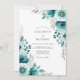 Invitation Mariage à l'Épanouissement de Teinte Cyan