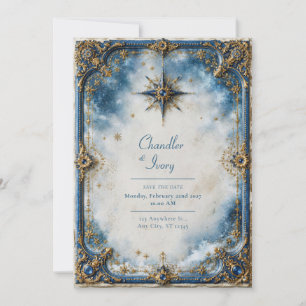 Invitation Mariage à l'Étoile Bleue Dorée