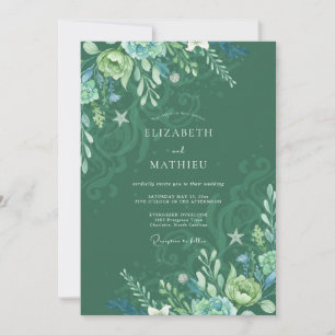 Invitation Mariage à l'eucalyptus avec algue aquatique sarcel