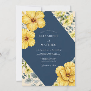 Invitation Mariage à l'Eucalyptus Jaune Nénuphar Marine