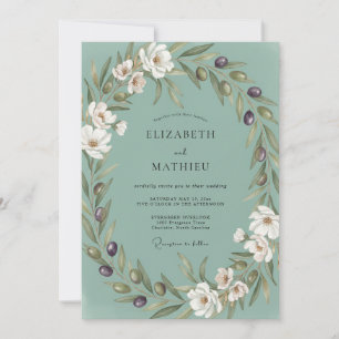 Invitation Mariage à l'eucalyptus olive sarcelle poussiéreuse