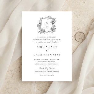 Invitation Mariage à monogramme floral élégant Hydrangea Cres