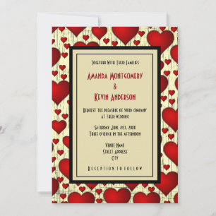 Invitation Mariage à motif de cœurs romantiques rouge vif