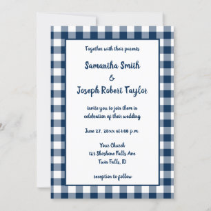 Invitation Mariage à motif Gingham Bleu Marine