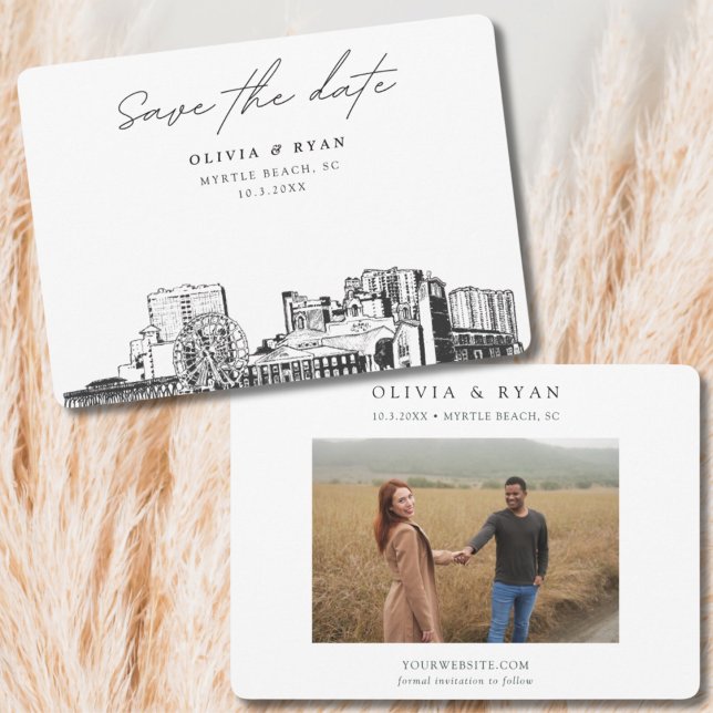 Invitation Mariage à Myrtle Beach Skyline Save the Date  (Myrtle Beach Florida Wedding Save the Date Invitation)