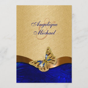 Invitation mariage à papillon bleu brun