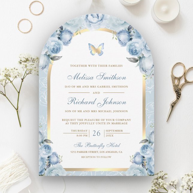 Invitation Mariage à papillon bleu floral doux (Créateur téléchargé)
