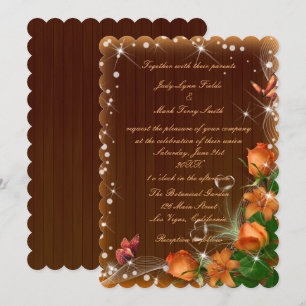 Invitation Mariage à papillon floral en bois foncé rustique