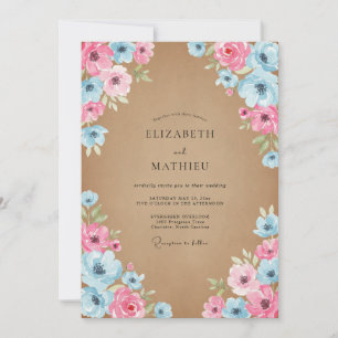 Invitation Mariage à Petale Bleu Ciel Rose