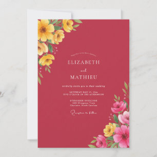 Invitation Mariage à pétale jaune cramoisi