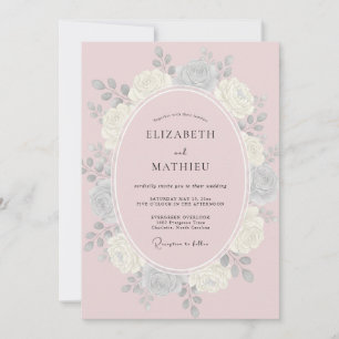 Invitation Mariage à Petale Rose Argenté