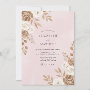 Invitation Mariage à pétales de rose dorée