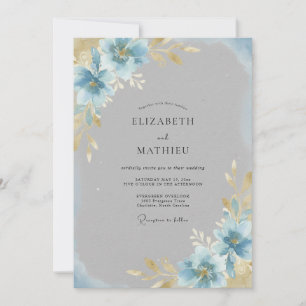 Invitation Mariage à pétales d'or de bleuet