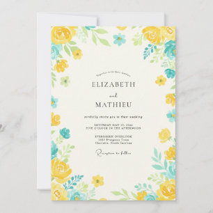 Invitation Mariage à pétales jaune aqua