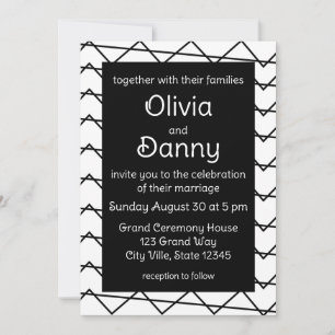 Invitation Mariage à rayures Chevron noir et blanc