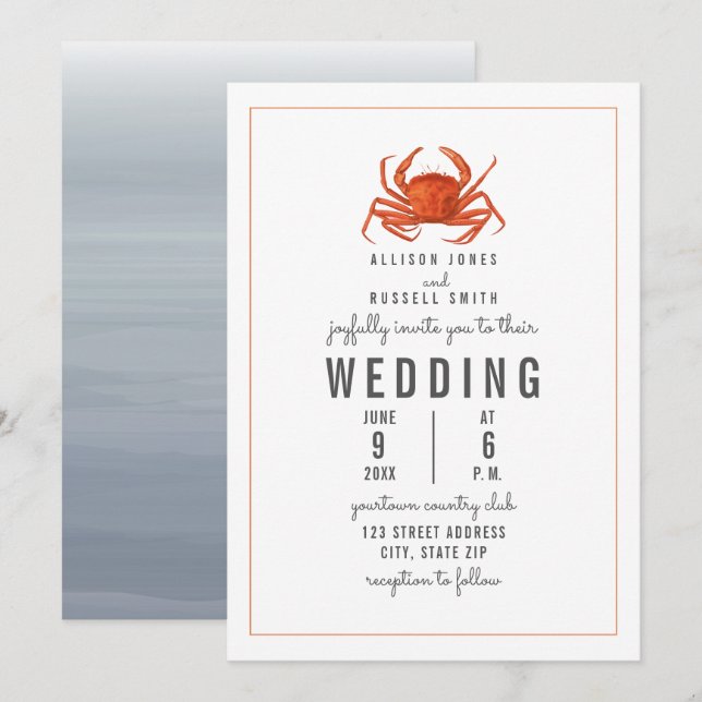 Invitation Mariage à rayures de crabe Chambray (Devant / Derrière)