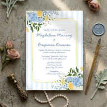Mariage à rayures florales bleues jaunes dessinées