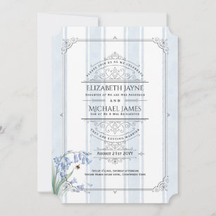 Invitation Mariage à rayures florales de bleuets et abeilles 