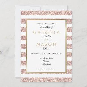 Invitation Mariage à rayures pailletées or rose