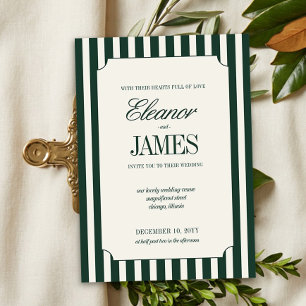 Invitation Mariage à rayures vert chasseur d'argent ancien