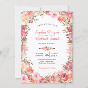 Invitation Mariage à Rose floral rose Pastel