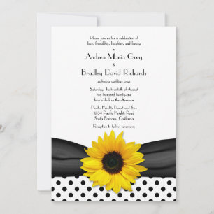 Invitation Mariage à ruban à biseau noir blanc de tournesol