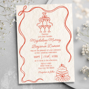 Invitation Mariage à ruban à ruban à main vintage tiré Orange