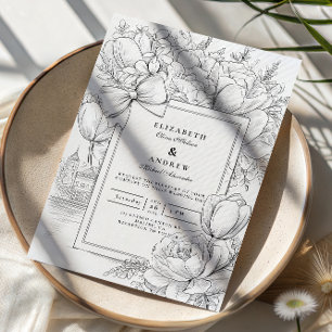 Invitation Mariage à ruban floral noir et blanc