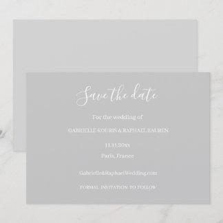 Invitation Mariage à Sauvegarder Minimaliste Gris et Blanc
