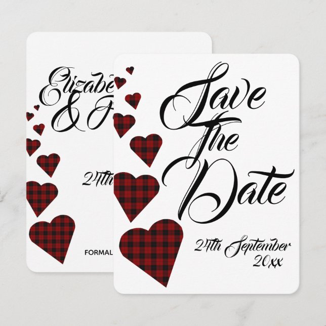Invitation Mariage à Tartan Rouge Enregistrer la Date (Devant / Derrière)