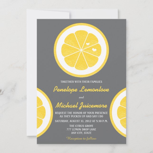 Invitation Mariage À THÈME DE LÉMON JAUNE ET GRIS (Devant)