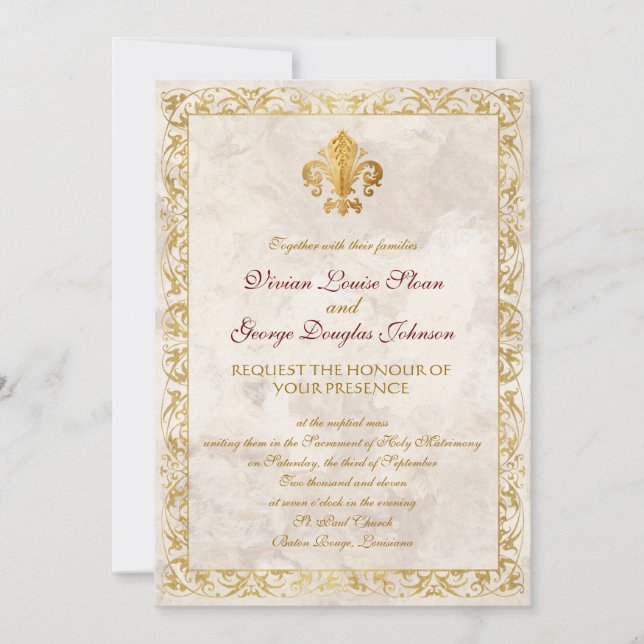 Invitation Mariage à thème Fleur de lis (Devant)