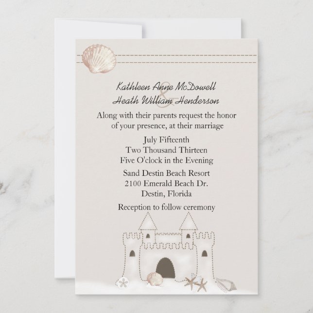 Invitation Mariage à thème Sand Castle Beach (Devant)