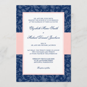 Invitation Mariage à torsades bleu marine et rose vif
