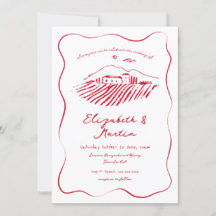 Invitation Mariage à vignoble gribouillé rouge fantaisiste av