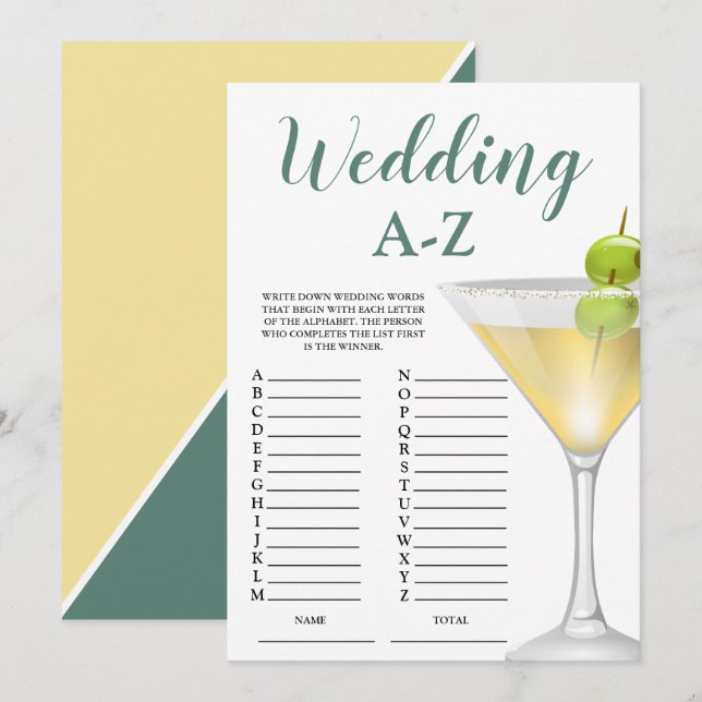 Invitation Mariage A-Z Élégant jeu de Fête des mariées (Devant / Derrière)
