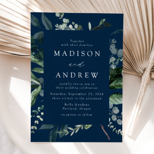 Invitation Mariage Abondante Verdure Navy