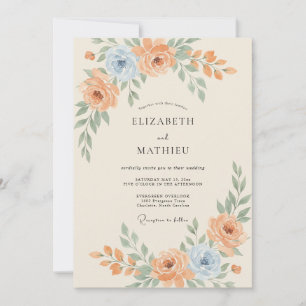 Invitation Mariage Abricot Ardoise Ranunculus Eucalyptus