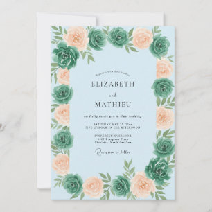 Invitation Mariage Abricot Azur Succulent Eucalyptus