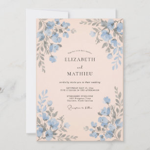 Invitation Mariage Abricot Bleuet Eucalyptus