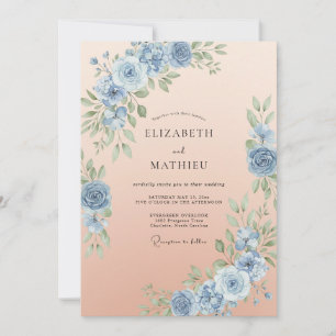 Invitation Mariage Abricot Bleuet Feuillage Eucalyptus