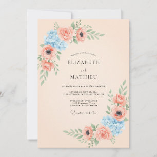 Invitation Mariage Abricot Bleuet Ranunculus Eucalyptus