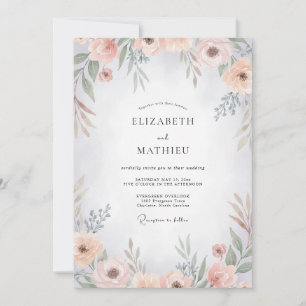 Invitation Mariage Abricot Ciel Ranunculus Eucalyptus