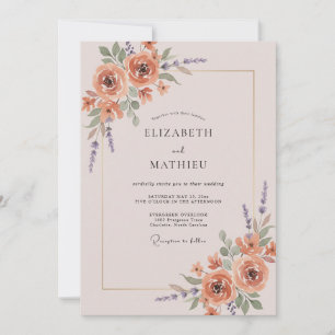 Invitation Mariage Abricot Mauve Ranunculus Eucalyptus