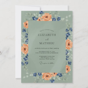 Invitation Mariage Abricot Nuit Ranunculus Eucalyptus