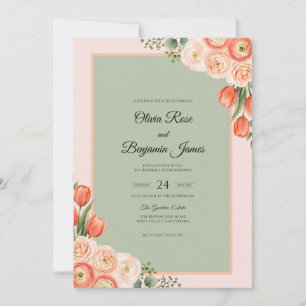 Invitation Mariage Abricot Tulipe Olive Eucalyptus
