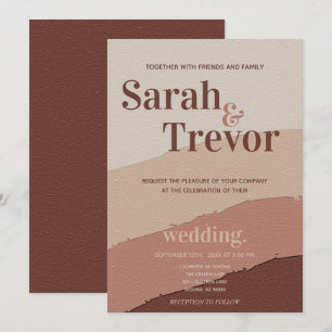 Invitation Mariage Abstrait 70's Terracotta et vin