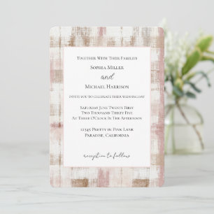 Invitation Mariage Abstrait à Rayures Brun Crème Rose