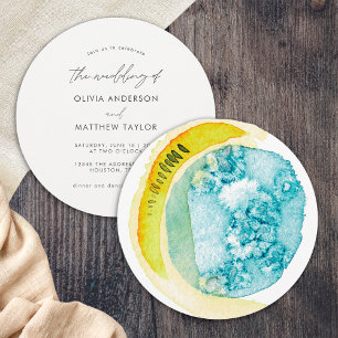 Invitation Mariage Abstrait Aquarelle Chic Bleu Jaune